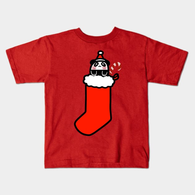 Christmas Stocking Panda Kids T-Shirt by saradaboru